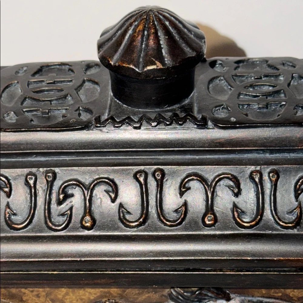 Vintage Decorative Brown Fish Box Featuring a Relief Style Fish Theme. Heavy